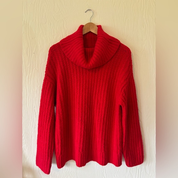 Maeve Knit Slouch Cowl Oversized Woven Crochet Turtleneck Sweater Pullover - Picture 5 of 10